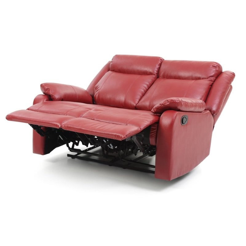 Maklaine Modern Faux Leather Double Reclining Loveseat in Red