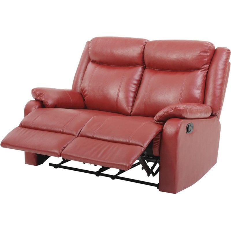 Maklaine Modern Faux Leather Double Reclining Loveseat in Red