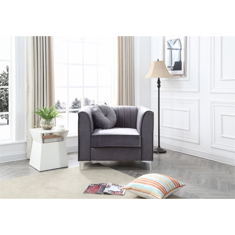Maklaine Contemporary Soft Velvet Micro Suede Chair in Gray Finish