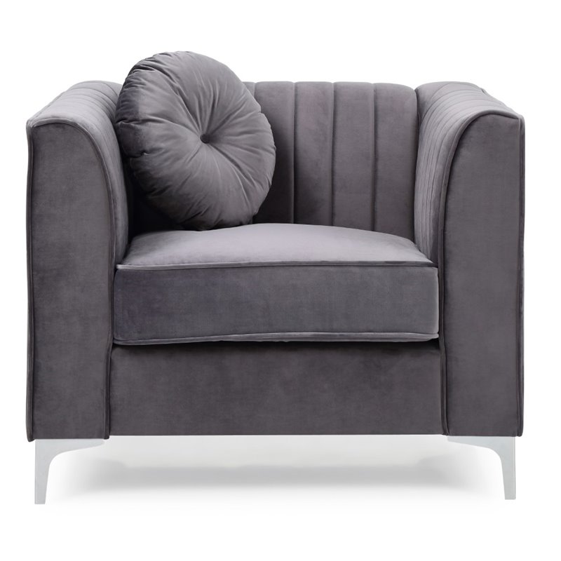 Maklaine Contemporary Soft Velvet Micro Suede Chair in Gray Finish