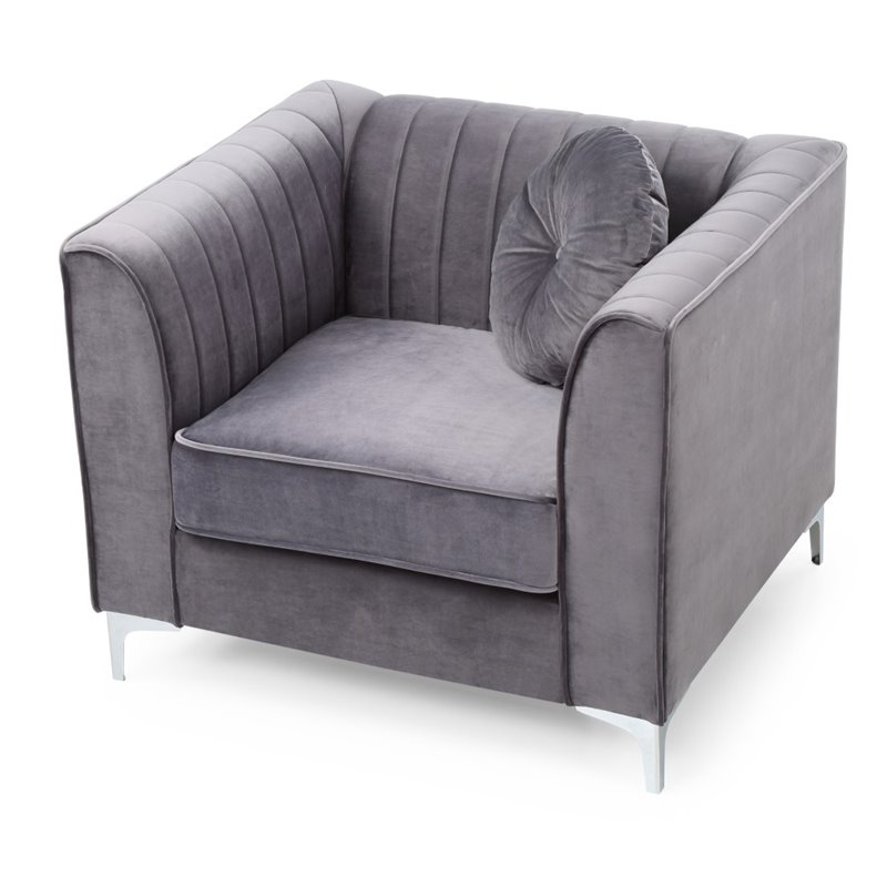 Maklaine Contemporary Soft Velvet Micro Suede Chair in Gray Finish