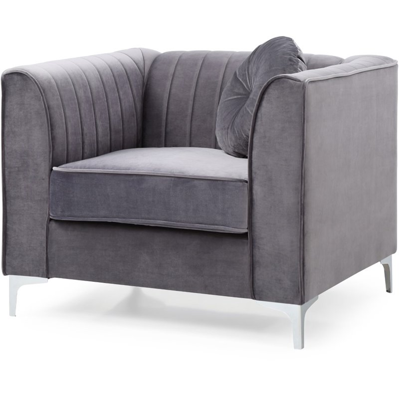 Maklaine Contemporary Soft Velvet Micro Suede Chair in Gray Finish