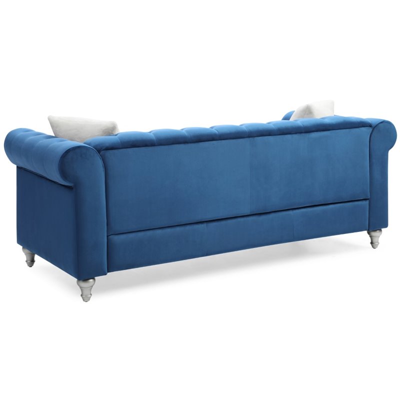 Maklaine Contemporary Jeweled Tufted Micro Suede Velvet Sofa in Navy Blue