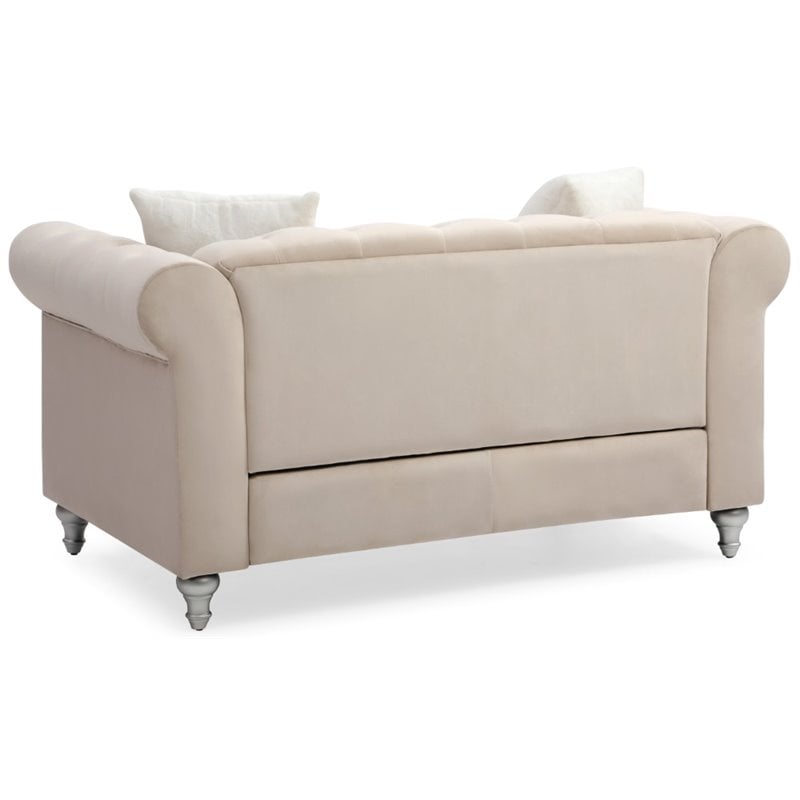 Maklaine Contemporary Jeweled Tufted Micro Suede Velvet Loveseat in Beige