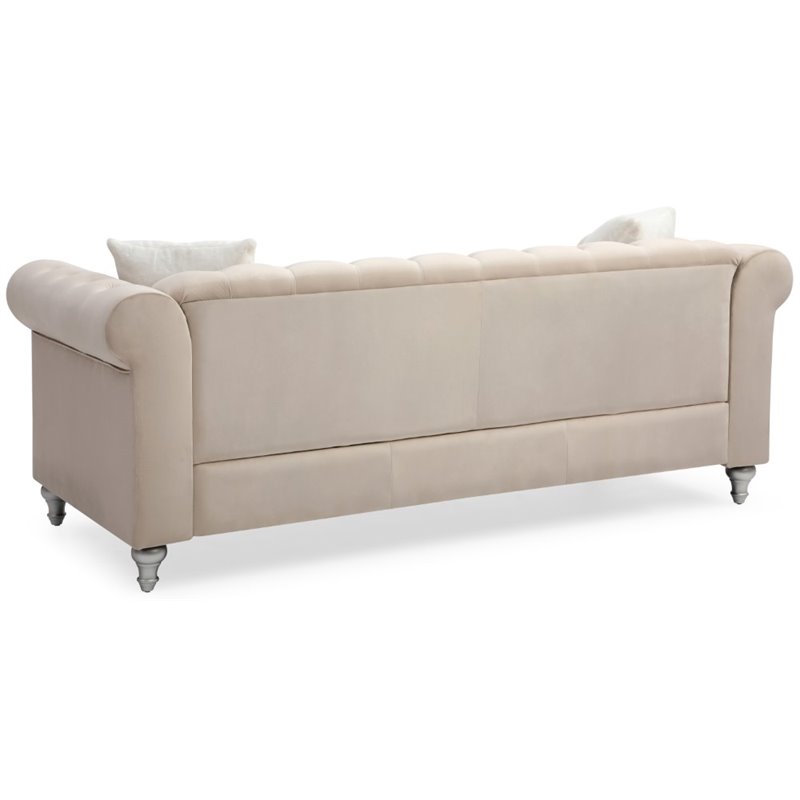 Maklaine Contemporary Jeweled Tufted Micro Suede Velvet Sofa in Beige