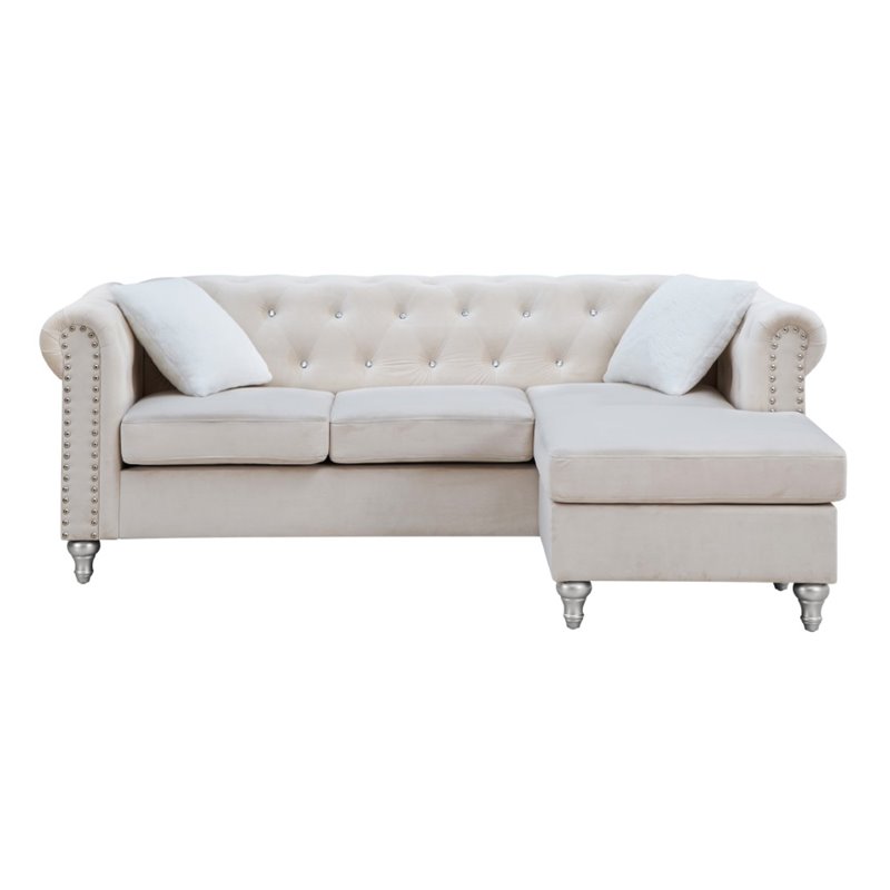 Maklaine Modern / Contemporary Soft Velvet Sofa Chaise in Ivory