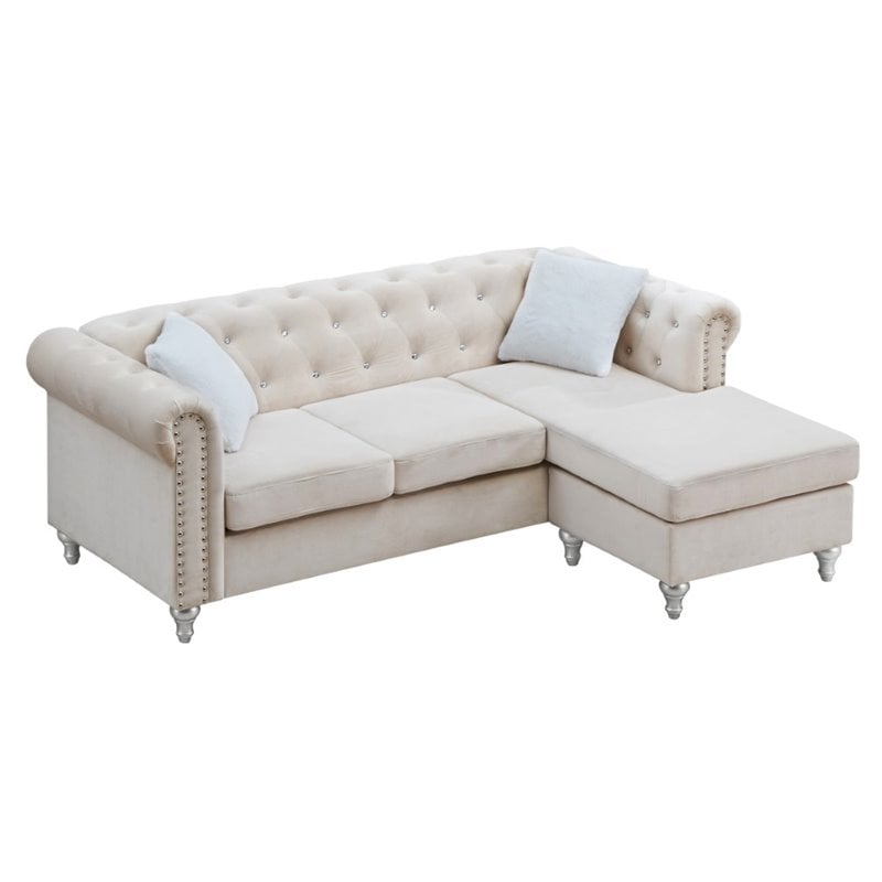 Maklaine Modern / Contemporary Soft Velvet Sofa Chaise in Ivory