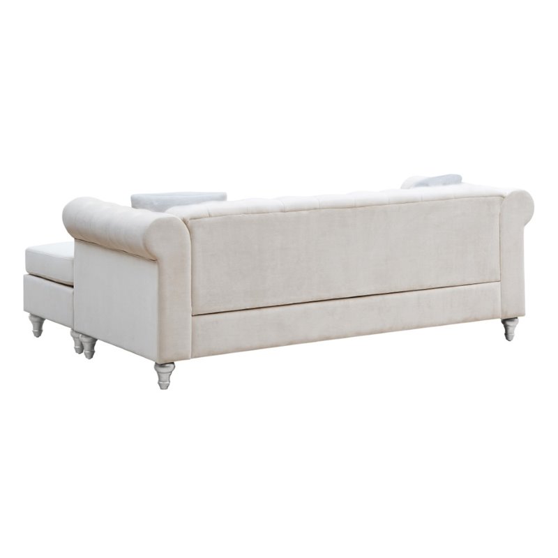 Maklaine Modern / Contemporary Soft Velvet Sofa Chaise in Ivory