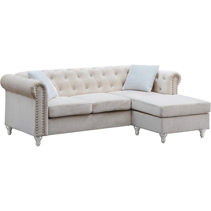 Maklaine Modern / Contemporary Soft Velvet Sofa Chaise in Ivory