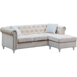 Maklaine Modern / Contemporary Soft Velvet Sofa Chaise in Ivory