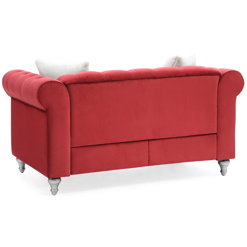 Maklaine Contemporary Jeweled Tufted Micro Suede Velvet Loveseat in Burgundy