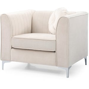 Maklaine Contemporary Soft Velvet Micro Suede Chair in Ivory