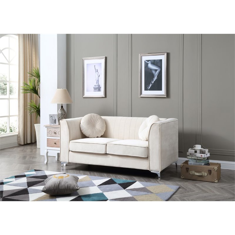 Maklaine Contemporary Soft Velvet Micro Suede Loveseat in Ivory