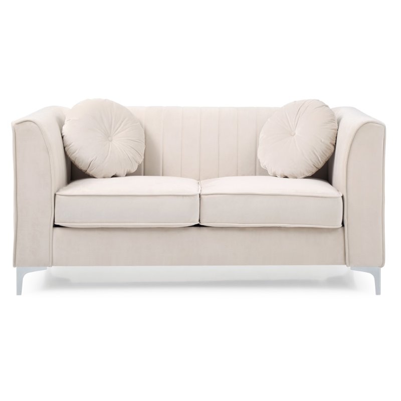 Maklaine Contemporary Soft Velvet Micro Suede Loveseat in Ivory