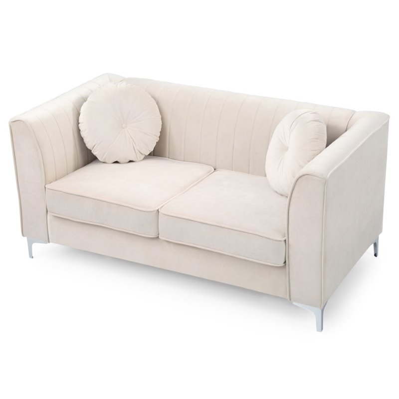 Maklaine Contemporary Soft Velvet Micro Suede Loveseat in Ivory