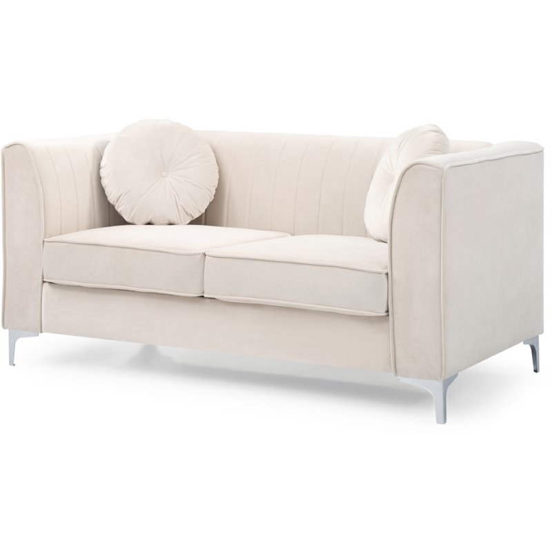 Maklaine Contemporary Soft Velvet Micro Suede Loveseat in Ivory