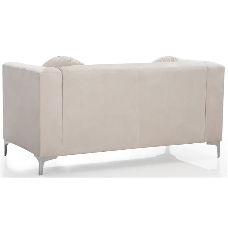 Maklaine Modern / Contemporary Velvet Loveseat in Ivory Finish