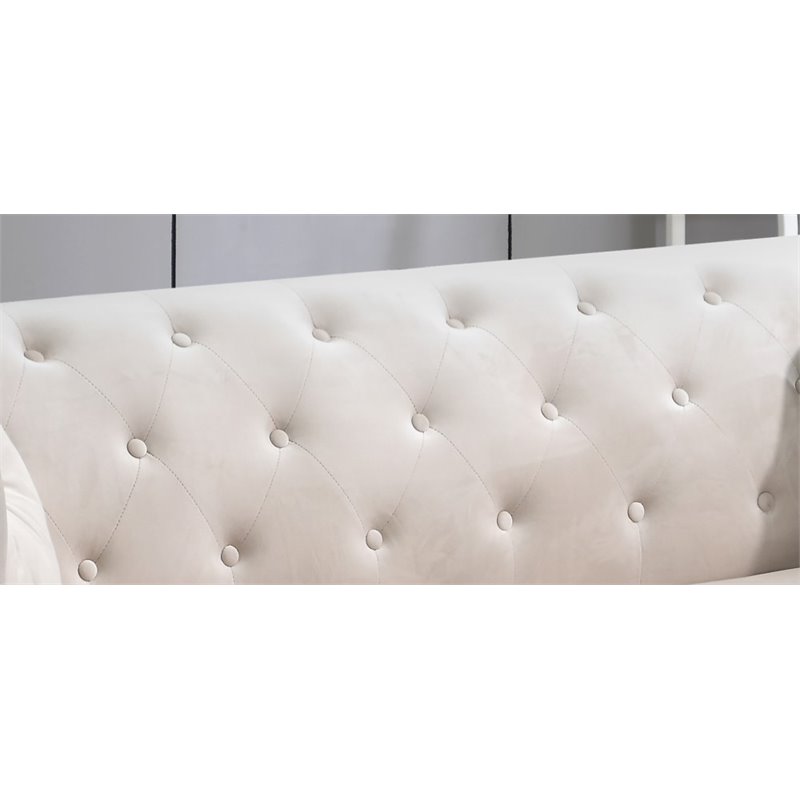 Maklaine Modern / Contemporary Velvet Loveseat in Ivory Finish