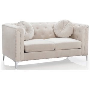 Maklaine Modern / Contemporary Velvet Loveseat in Ivory Finish