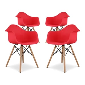 Maklaine 17.5&quot Plastic and Beech Wood Armchairs in Red (Set of 4)