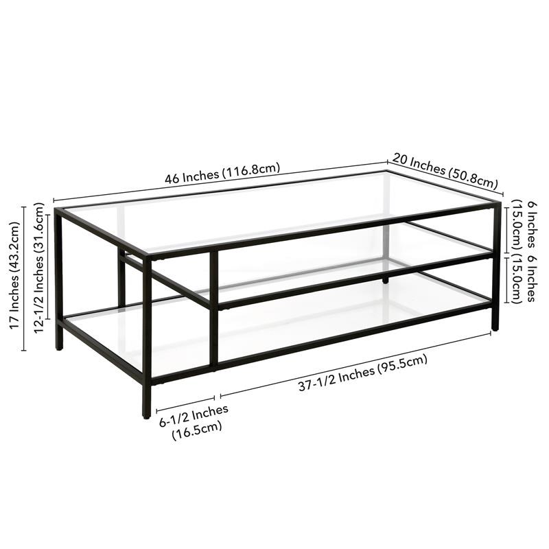 Maklaine Modern Black Bronze Coffee Table with Glass Shelves