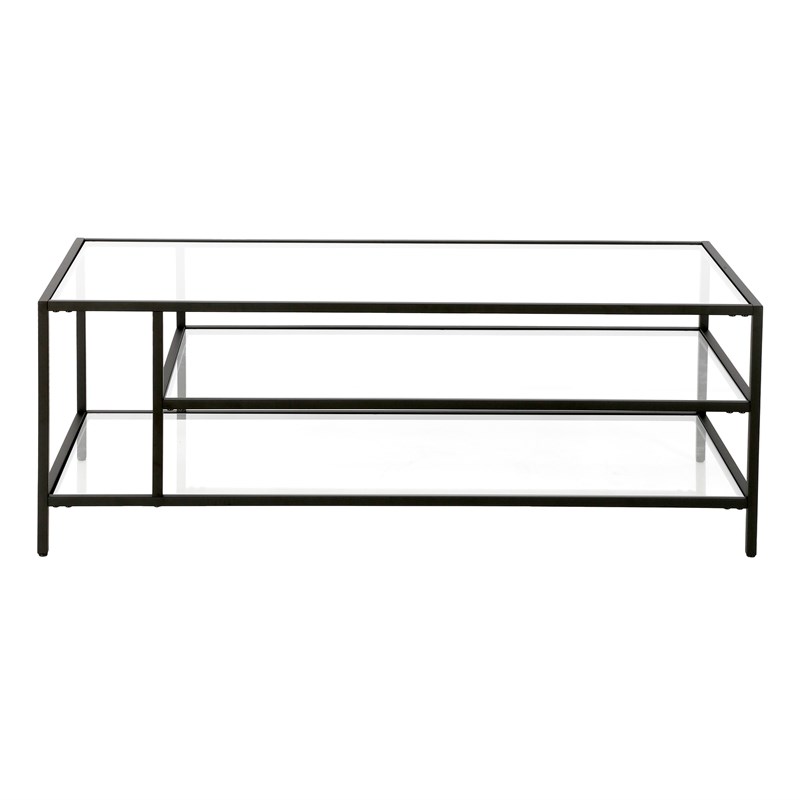 Maklaine Modern Black Bronze Coffee Table with Glass Shelves