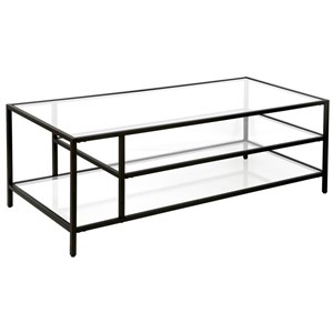 maklaine modern black bronze coffee table with glass shelves