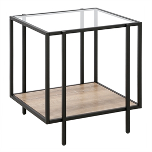 Maklaine 20&quot Blackened Bronze/Limed Oak Metal/Glass Side Table