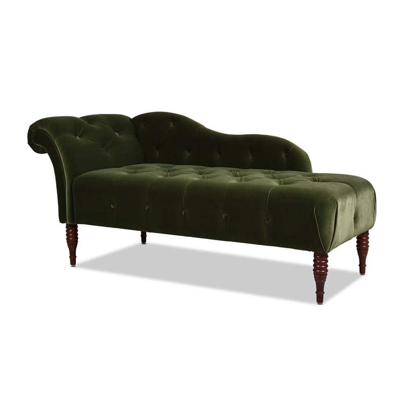Maklaine Modern Tufted Roll Arm Chaise Lounge Olive Green Velvet