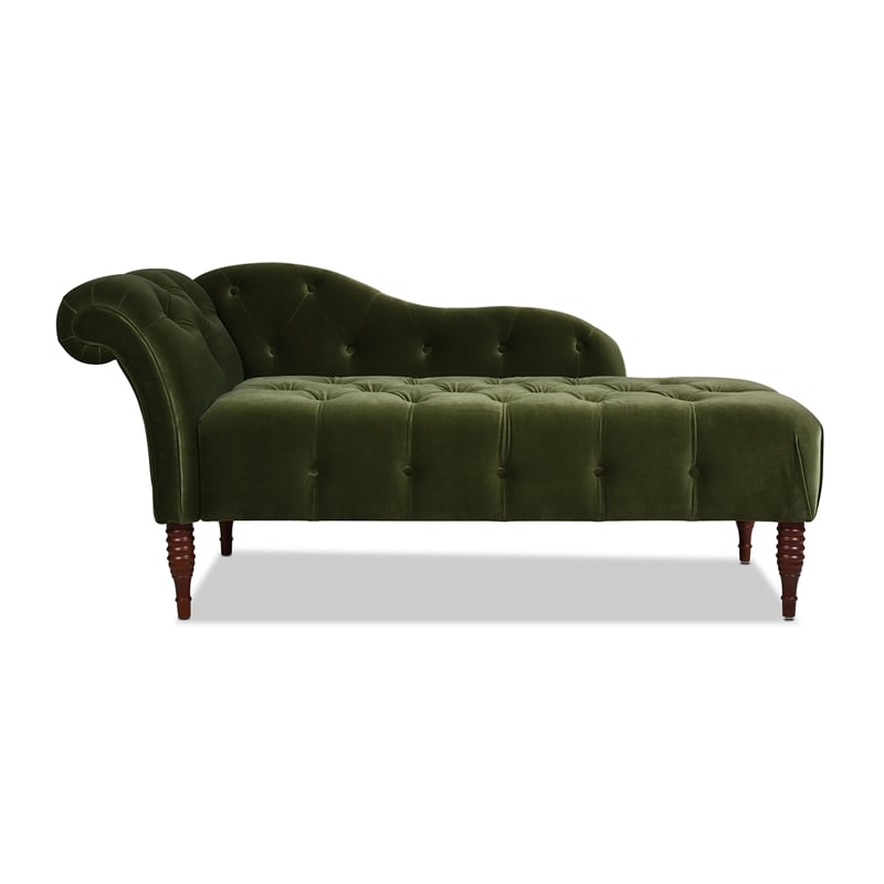 Maklaine Modern Tufted Roll Arm Chaise Lounge Olive Green Velvet