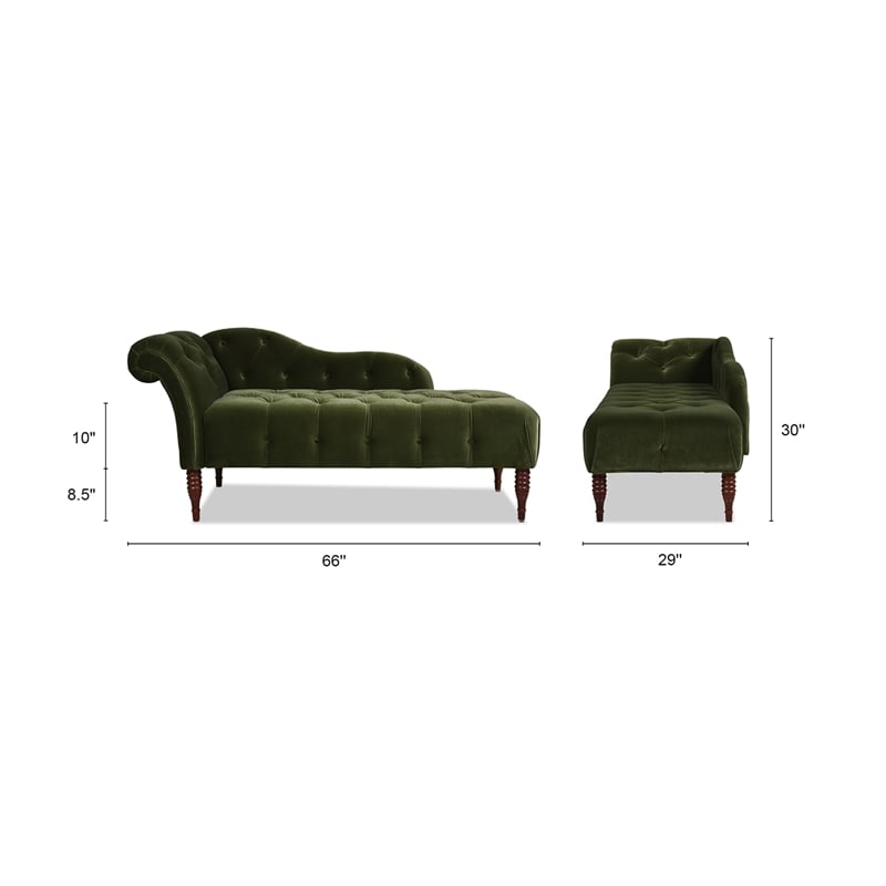 Maklaine Modern Tufted Roll Arm Chaise Lounge Olive Green Velvet