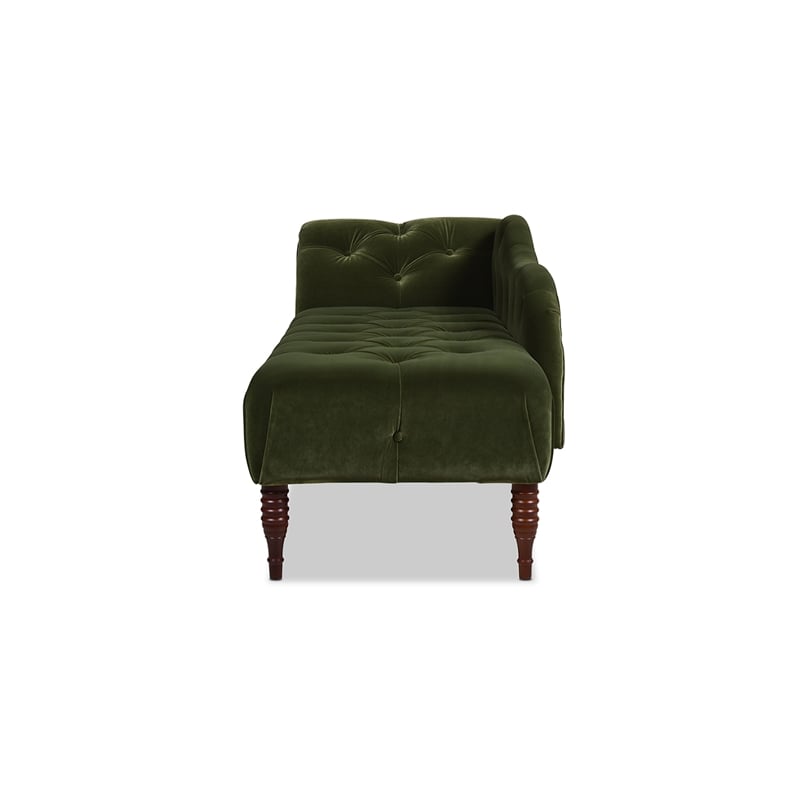 Maklaine Modern Tufted Roll Arm Chaise Lounge Olive Green Velvet