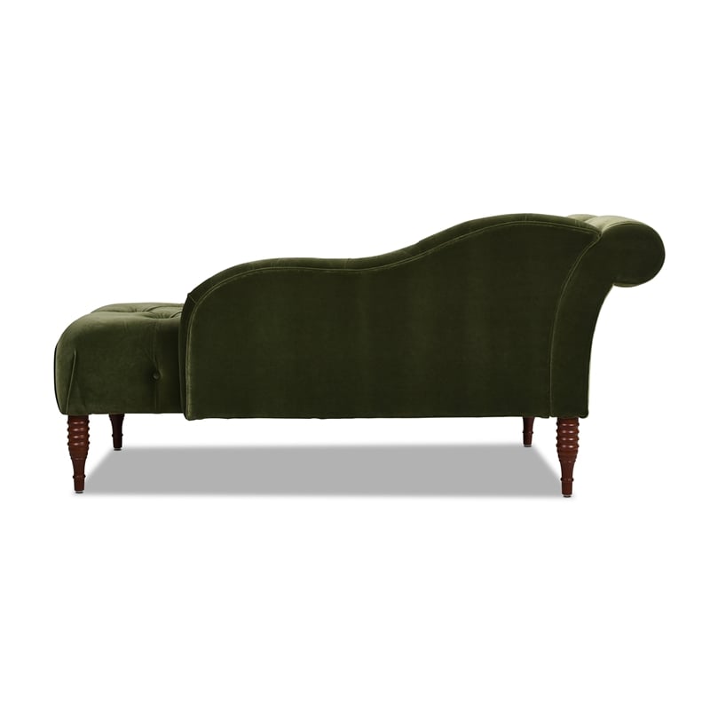 Maklaine Modern Tufted Roll Arm Chaise Lounge Olive Green Velvet