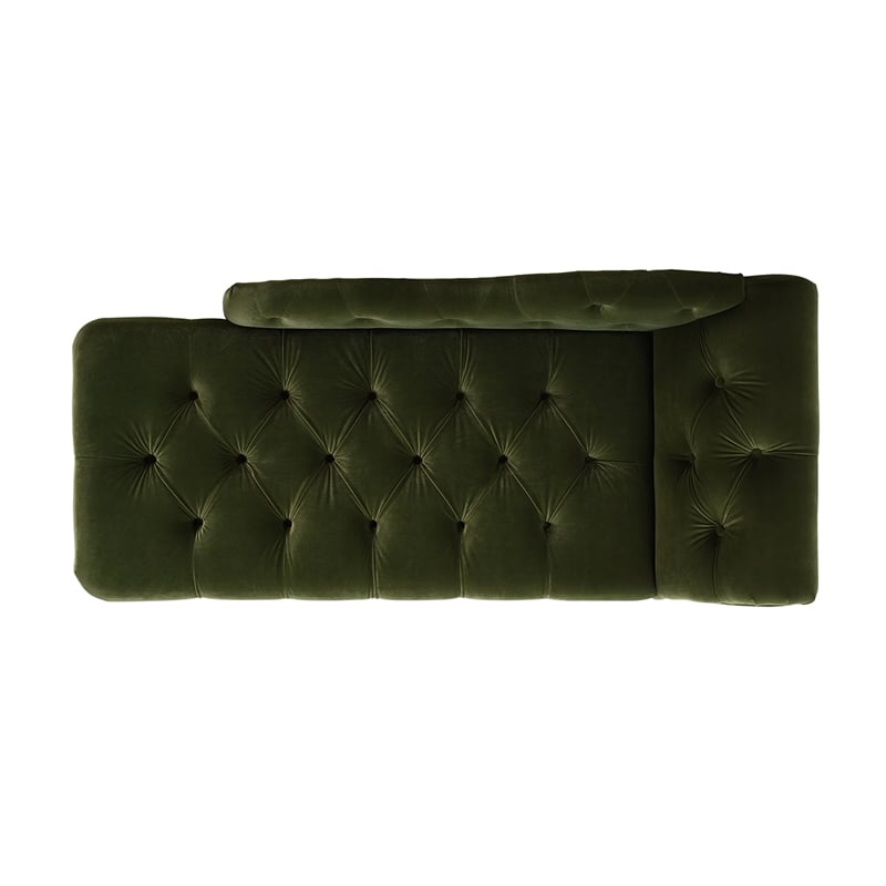 Maklaine Modern Tufted Roll Arm Chaise Lounge Olive Green Velvet