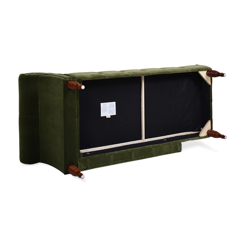 Maklaine Modern Tufted Roll Arm Chaise Lounge Olive Green Velvet