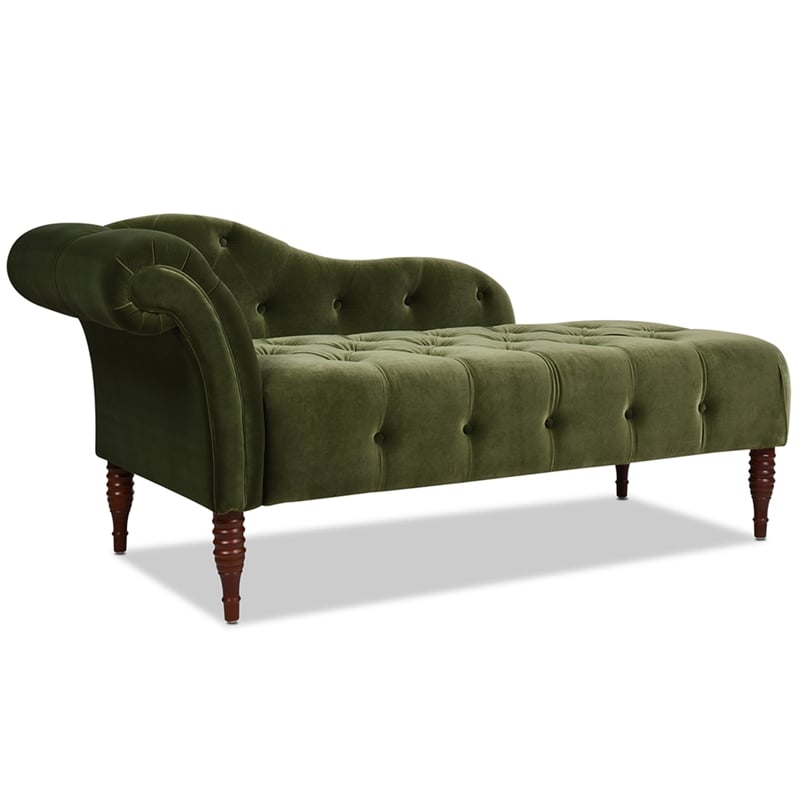 Maklaine Modern Tufted Roll Arm Chaise Lounge Olive Green Velvet