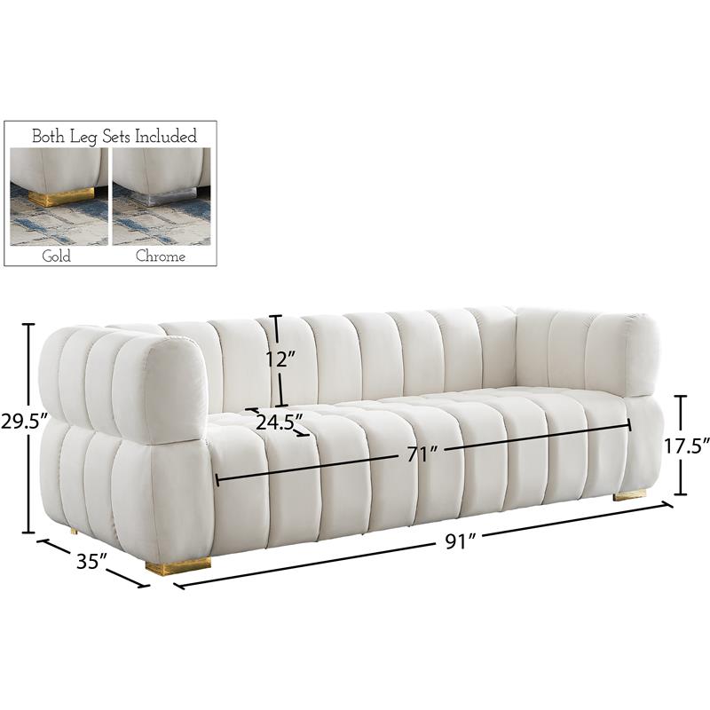 Maklaine Deep Biscuit Tufted Cream Velvet Sofa with Gold & Chrome Legs