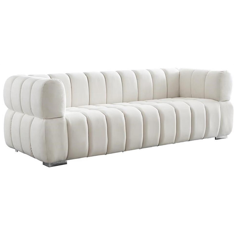 Maklaine Deep Biscuit Tufted Cream Velvet Sofa with Gold & Chrome Legs