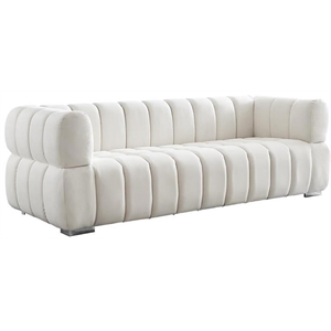 Maklaine Deep Biscuit Tufted Cream Velvet Sofa with Gold & Chrome Legs