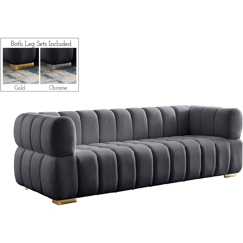Maklaine Contemporary Deep Biscuit Tufted Soft Gray Velvet Sofa