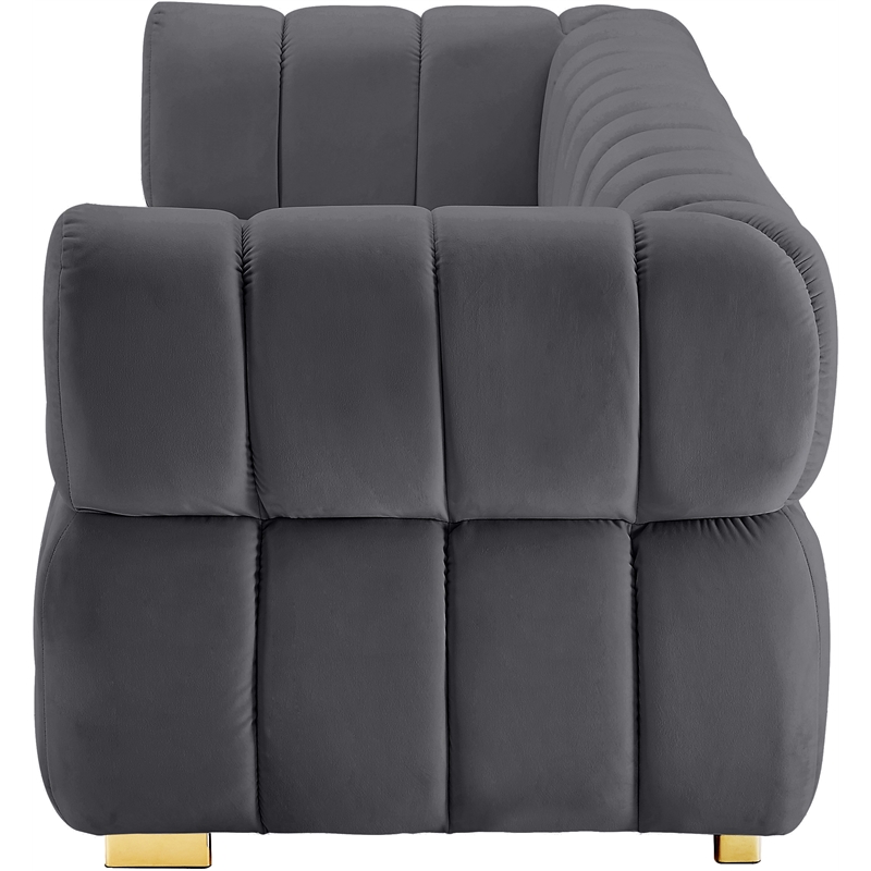 Maklaine Contemporary Deep Biscuit Tufted Soft Gray Velvet Sofa