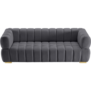 Maklaine Contemporary Deep Biscuit Tufted Soft Gray Velvet Sofa