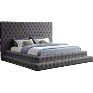 Maklaine Contemporary Deep Button Tufted Gray Velvet King Bed