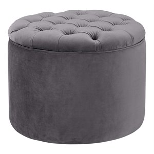 Maklaine 16&quotH Transitional Velvet Storage Ottoman in Gray Finish