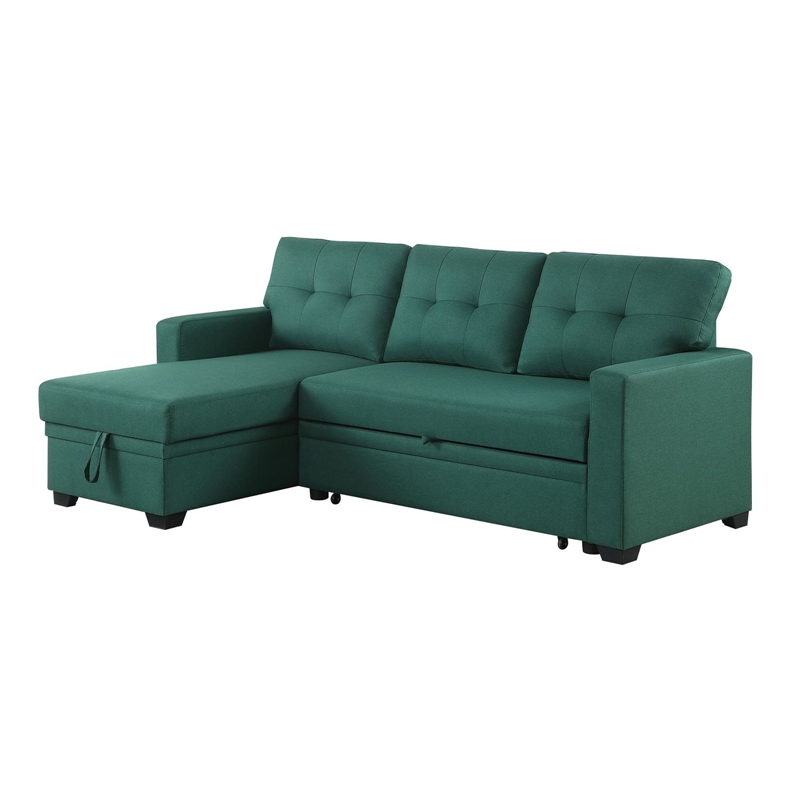 Maklaine Polyester Fabric Reversible Sleeper Sectional Sofa-Green