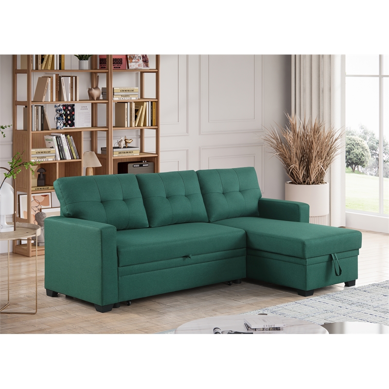 Maklaine Polyester Fabric Reversible Sleeper Sectional Sofa-Green