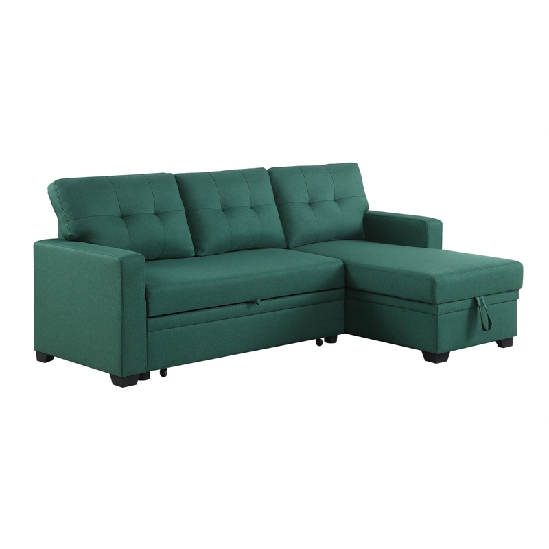 Maklaine Polyester Fabric Reversible Sleeper Sectional Sofa-Green