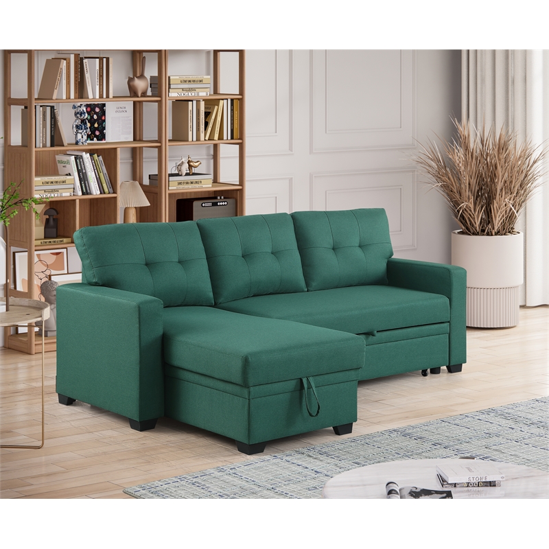 Maklaine Polyester Fabric Reversible Sleeper Sectional Sofa-Green