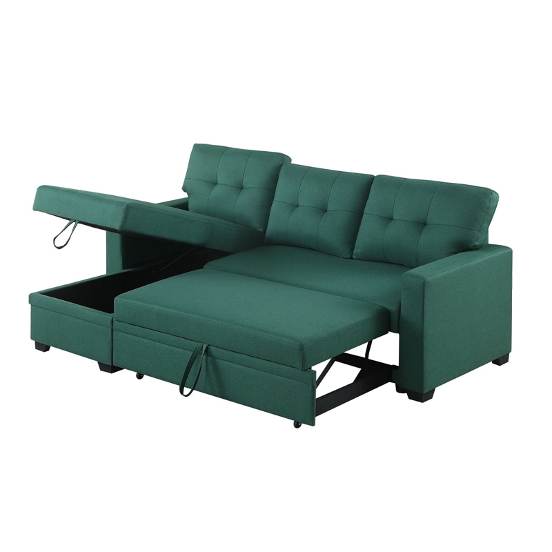 Maklaine Polyester Fabric Reversible Sleeper Sectional Sofa-Green