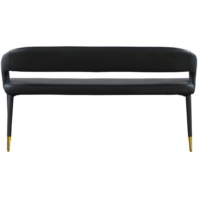 Maklaine Contemporary Soft Black Vegan Leather Rounded Back Bench